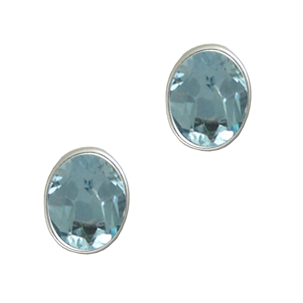 Sterling Silver Post Stud Earrings With Blue Topaz